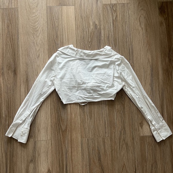 Collared white crop top long sleeve - Picture 3 of 4
